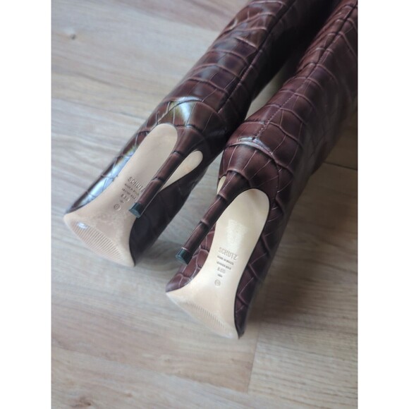 Schutz Maryana Crocodile Embossed Leather Stiletto Heel Boots Womens 8.5 - Picture 11 of 13